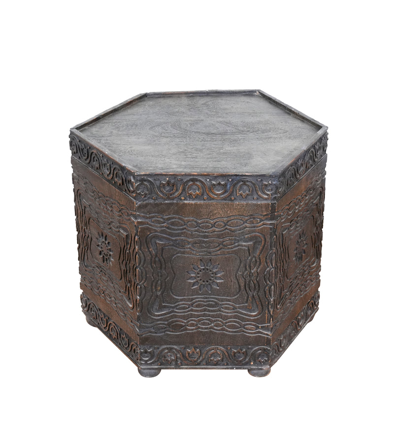 Wooden Decorative Cylinder/Stool with Intricate Carvings