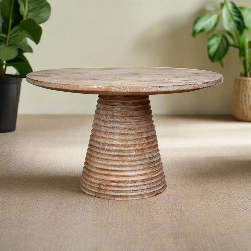 Handcrafted Wooden Accent Table – Modern Design with Textured Base