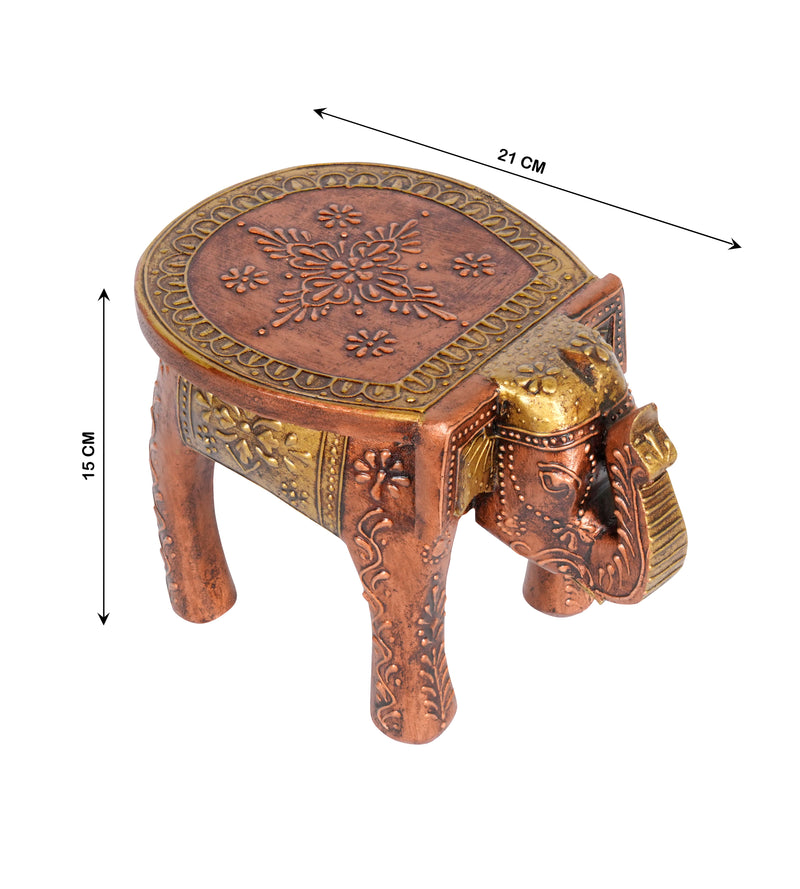 Handcrafted Elephant Stool – Rajasthani Design with Gold and Brown Finish