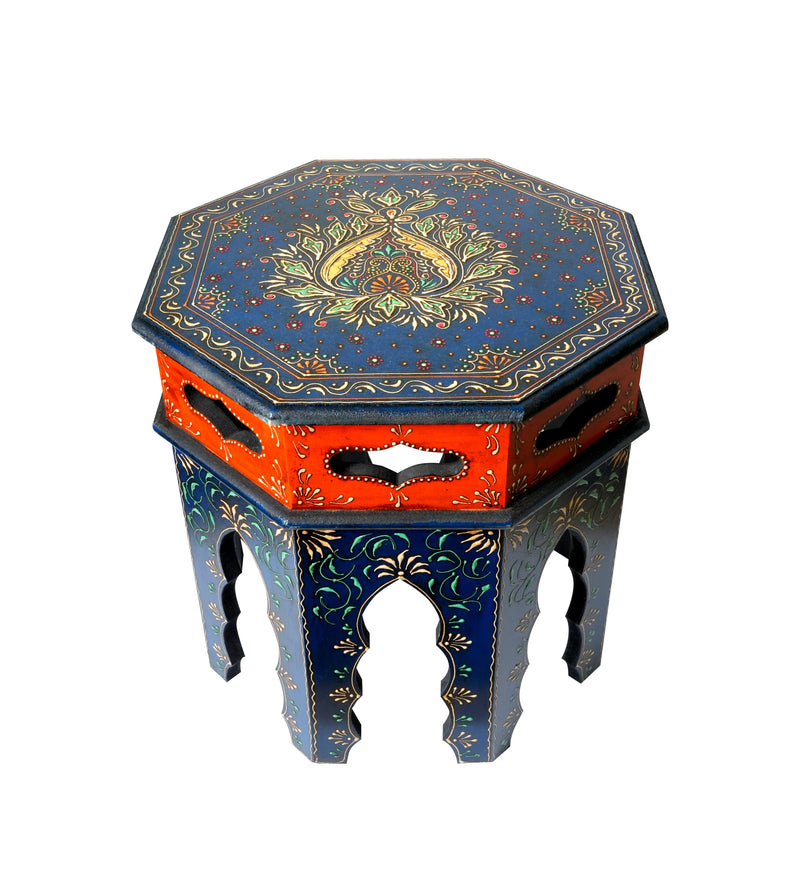 Handcrafted Wooden Nesting Tables with Intricate Rajasthani Tile Designs