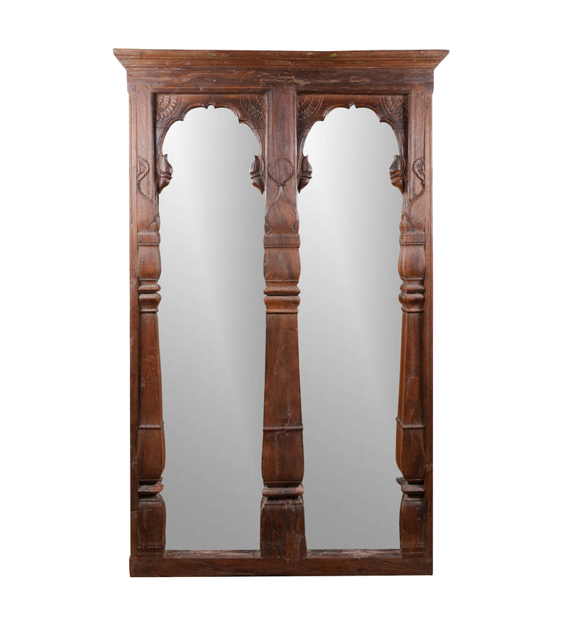 Handcrafted Wooden Mirror – Traditional Indian Design with Intricate Detailing
