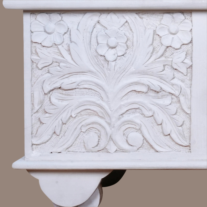 Shweta Trunk - Hand-Carved Wooden Storage Chest in Distressed Ivory
