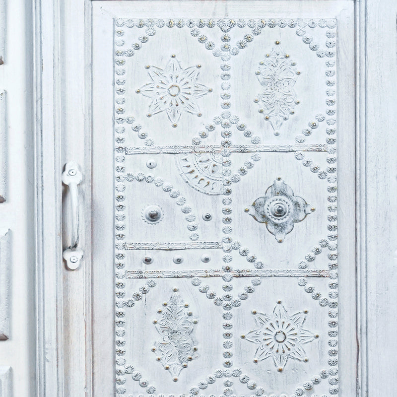 Zahra Sideboard - Hand-Carved Wooden Sideboard in White Distress Finish