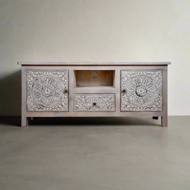 Nivriti Cabinet - Hand-Carved Wooden Storage Cabinet with Open Display Niche