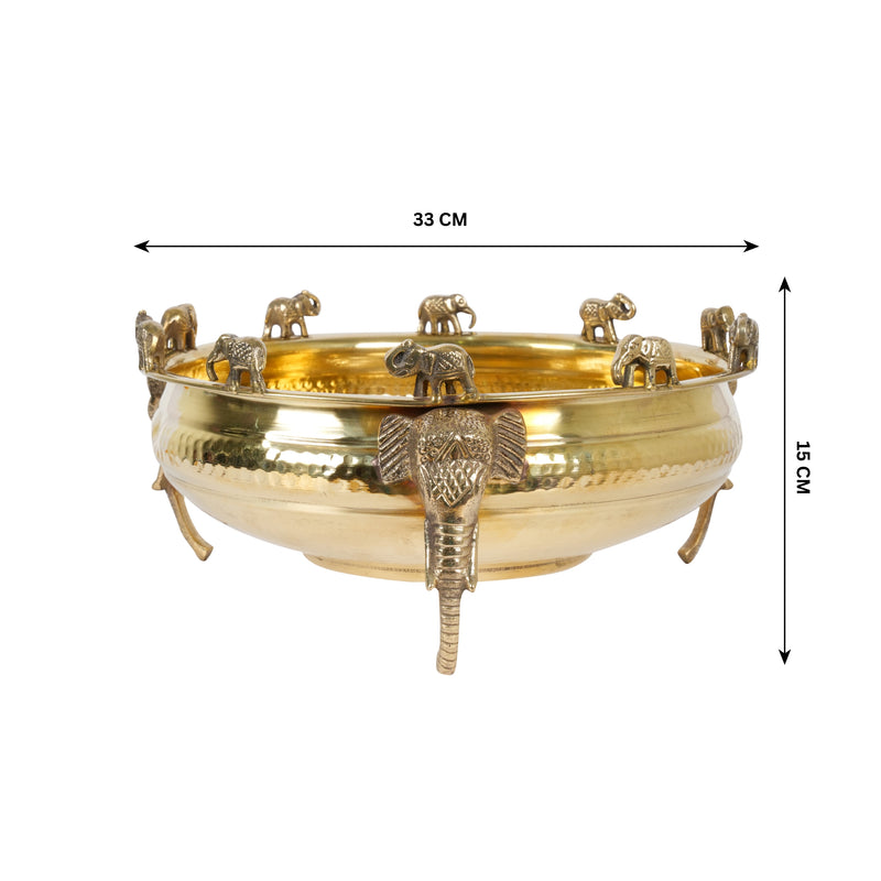 Brass Elephant Motif Urli – A Regal Touch of Tradition