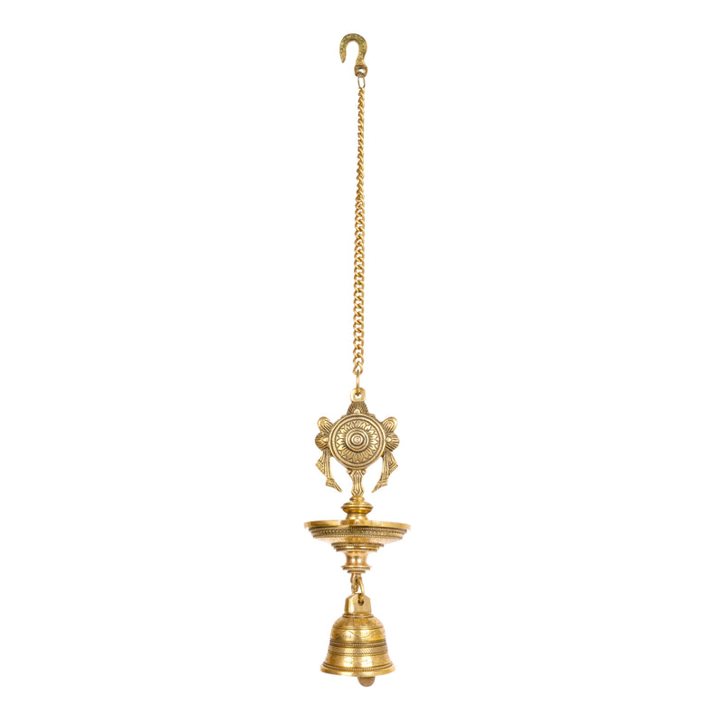 Divine Chime: Handcrafted Brass Hanging Deepam (Oil Lamp) with Bell