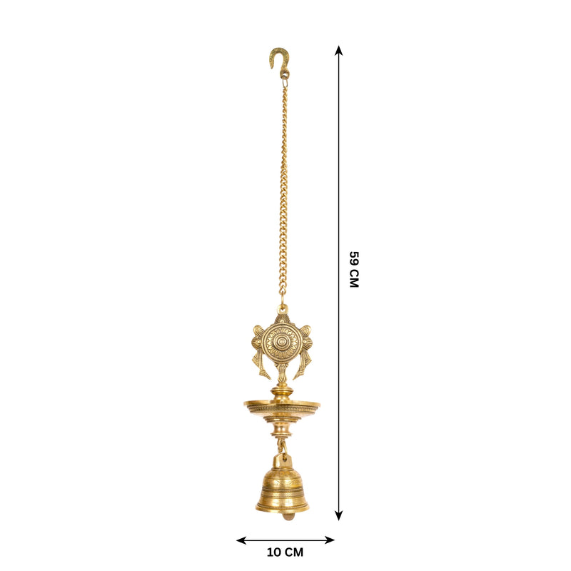 Divine Chime: Handcrafted Brass Hanging Deepam (Oil Lamp) with Bell