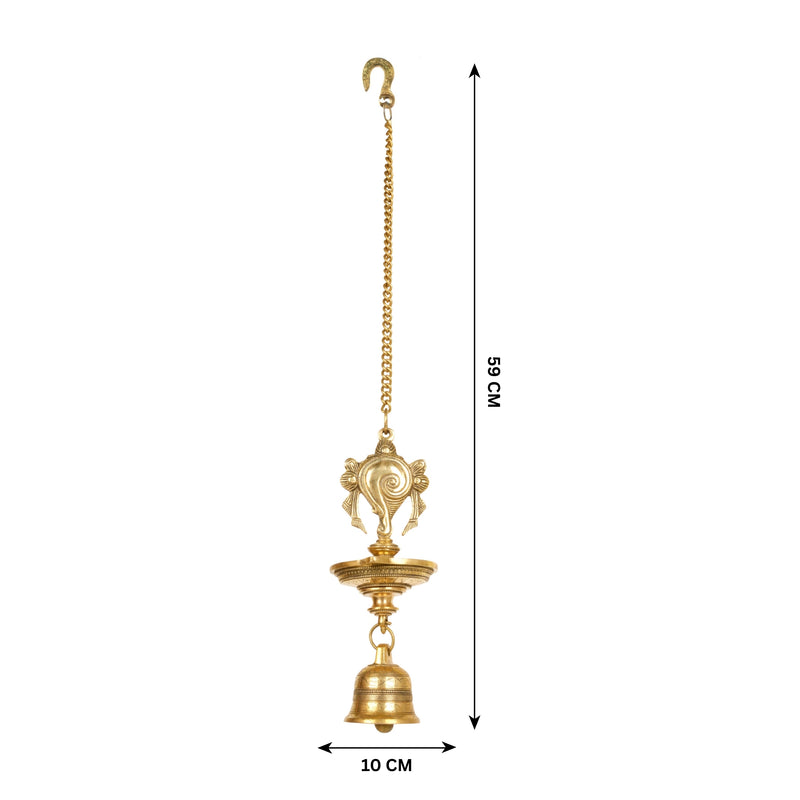 Divine Chime: Handcrafted Brass Hanging Deepam (Oil Lamp) with Bell
