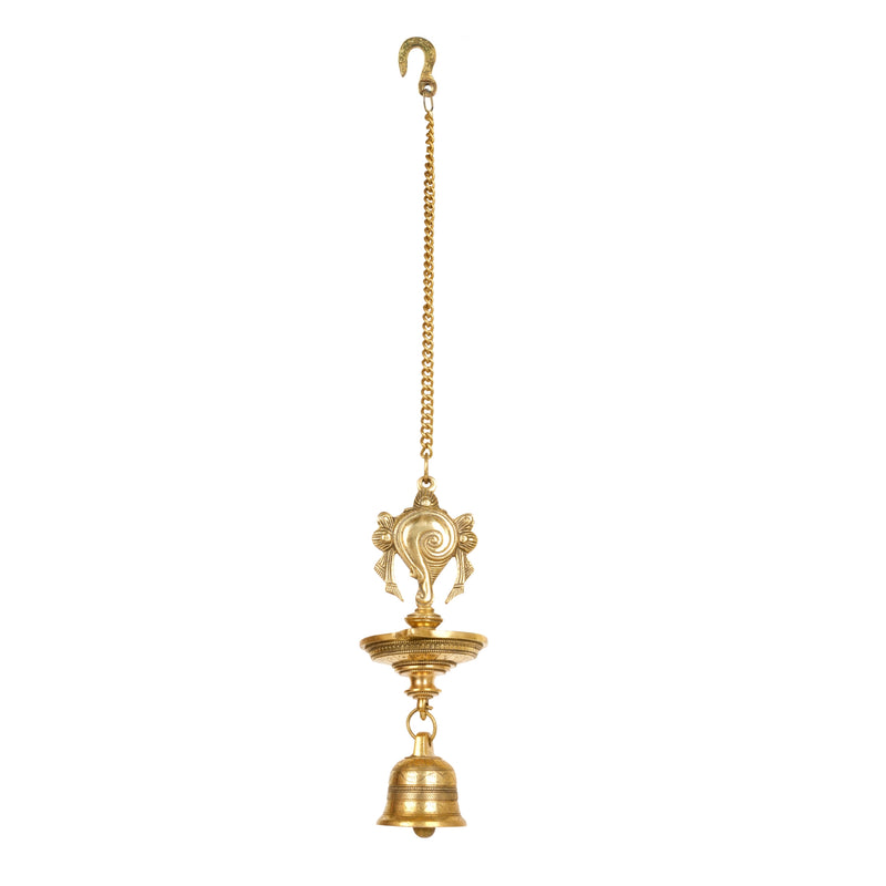 Divine Chime: Handcrafted Brass Hanging Deepam (Oil Lamp) with Bell