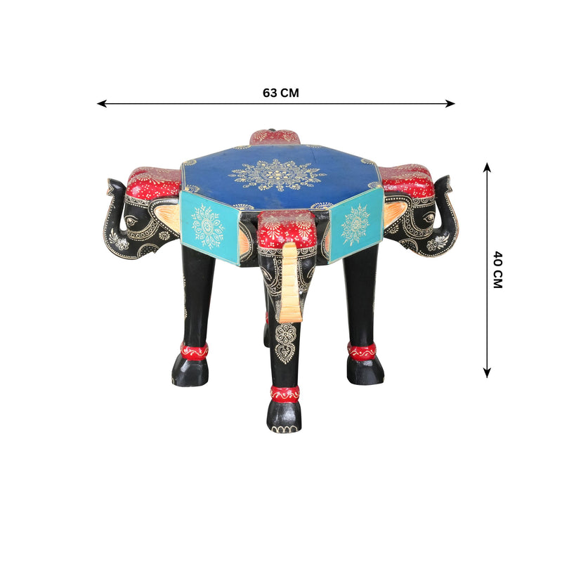 Handcrafted Rajasthani Wooden Elephant Stool - Majestic & Functional