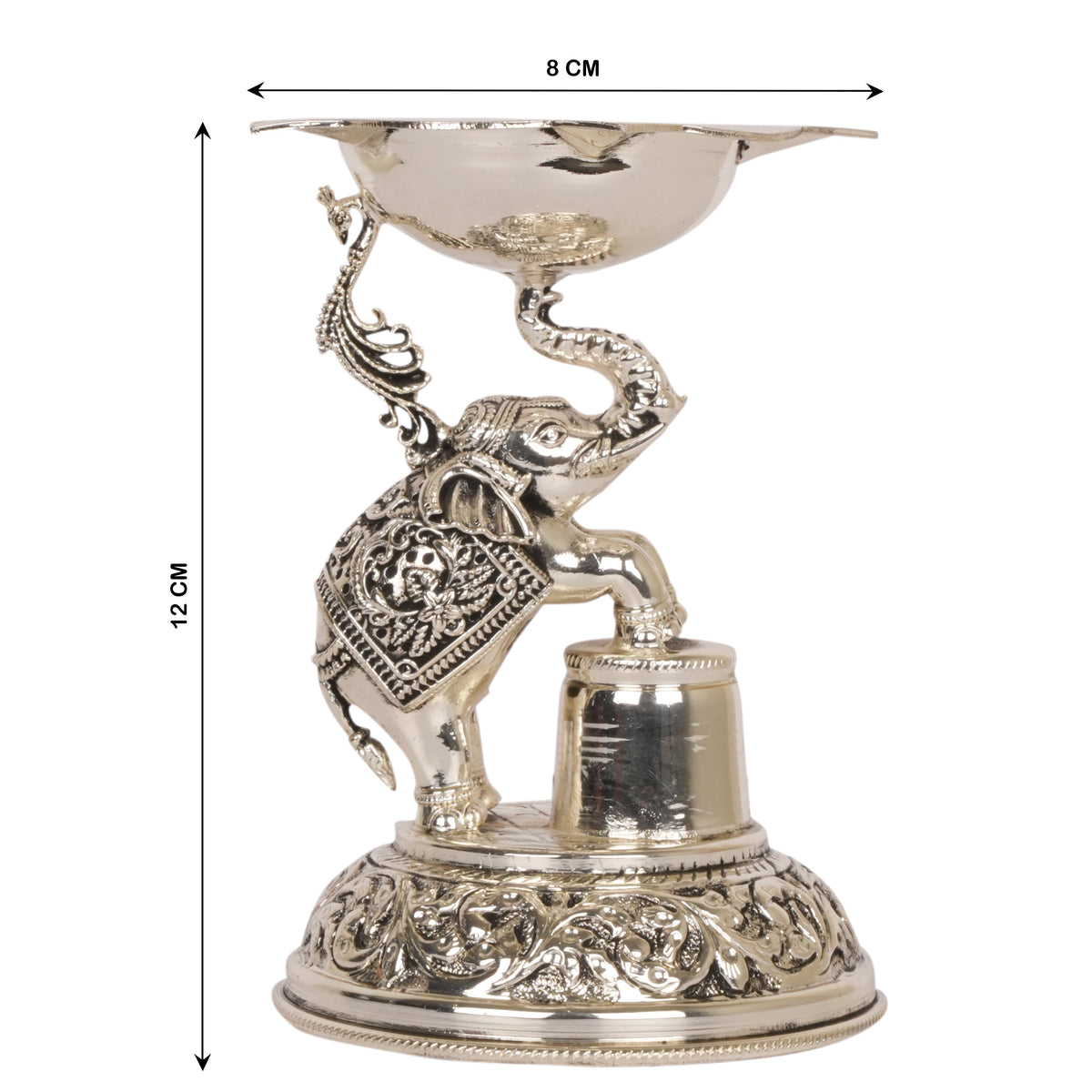 Elephant of Light: Silver-Coated Brass Diya (Oil Lamp)