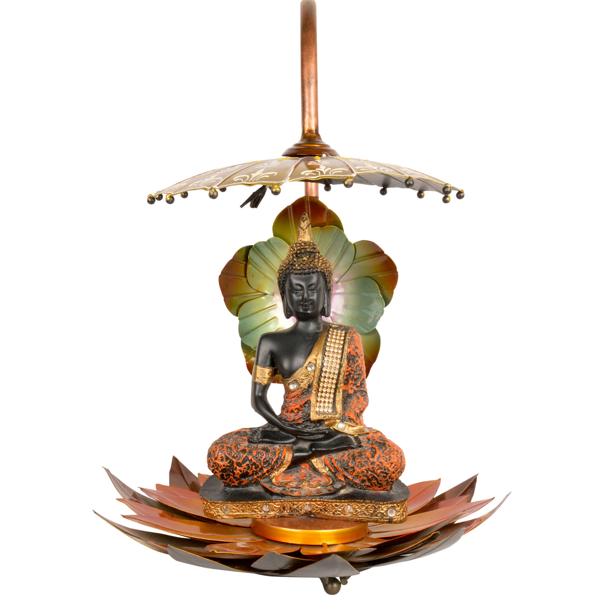 Buddha Figurine with Lotus Base – Tranquil Metal Sculpture