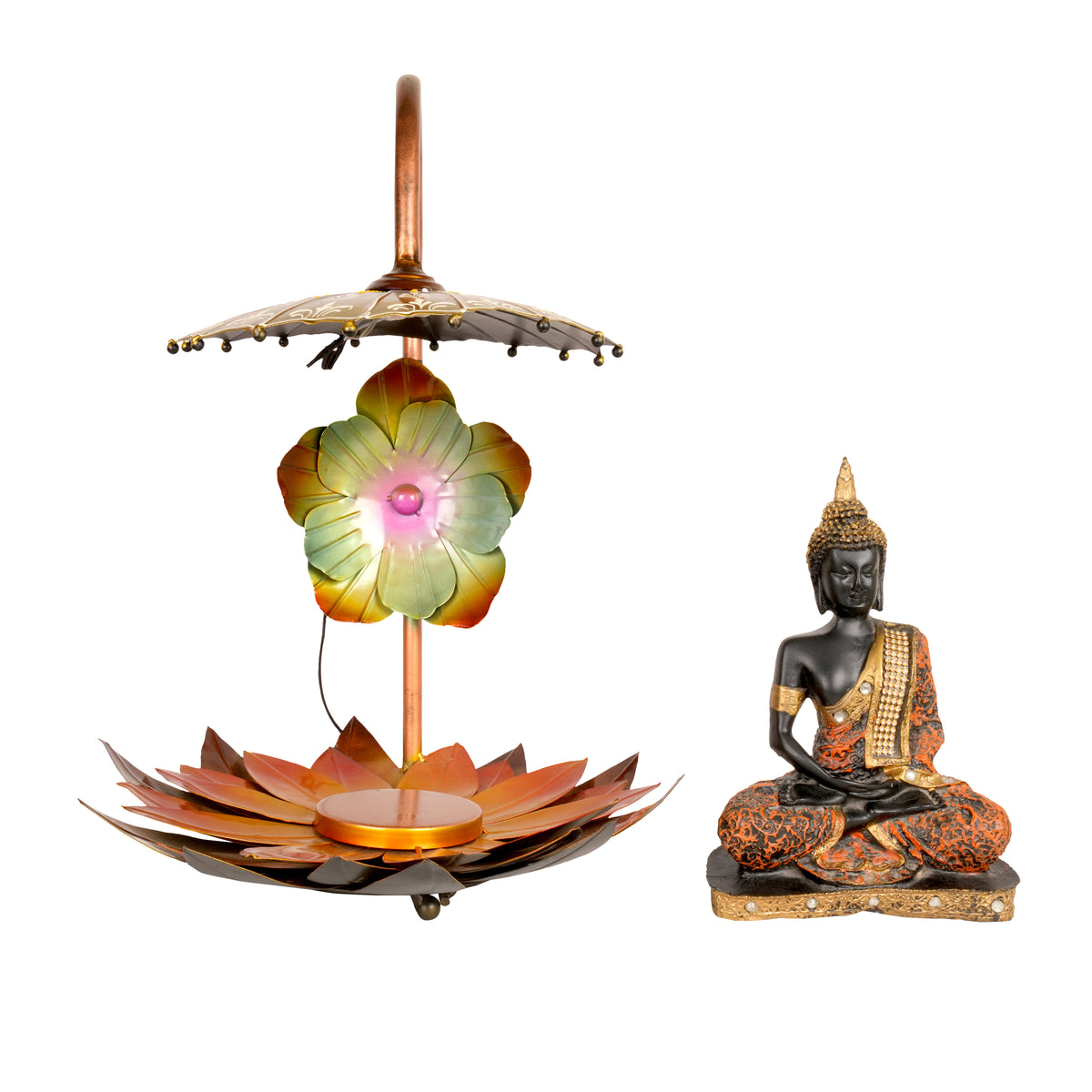 Buddha Figurine with Lotus Base – Tranquil Metal Sculpture