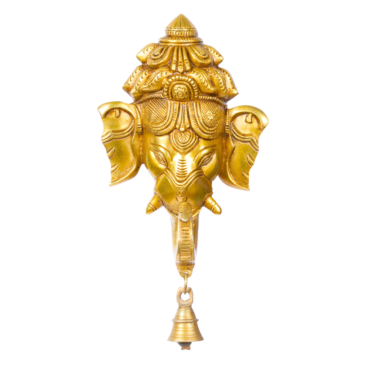 Auspicious Beginnings: Handcrafted Brass Ganesha Face Wall Hanging with Bell