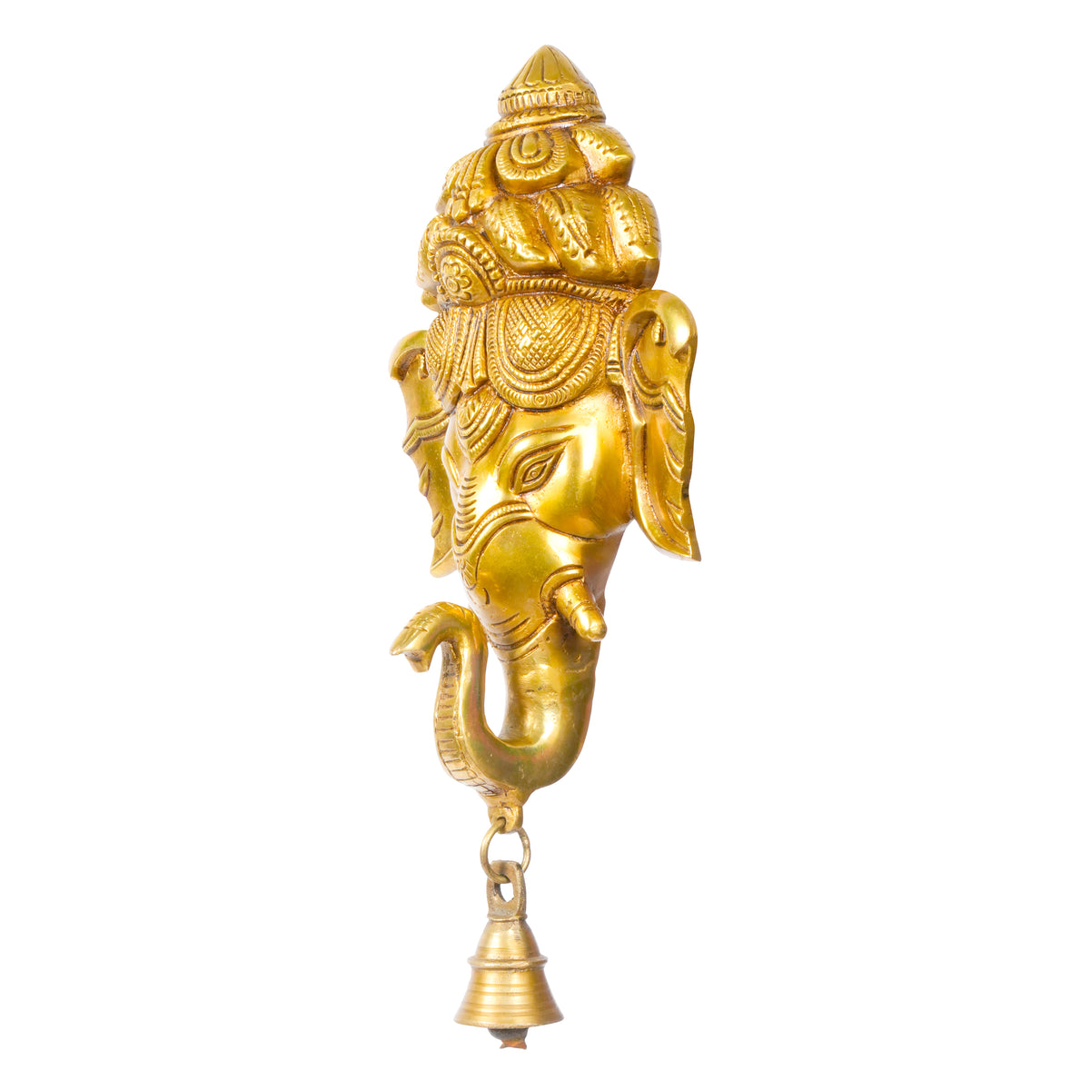 Auspicious Beginnings: Handcrafted Brass Ganesha Face Wall Hanging with Bell