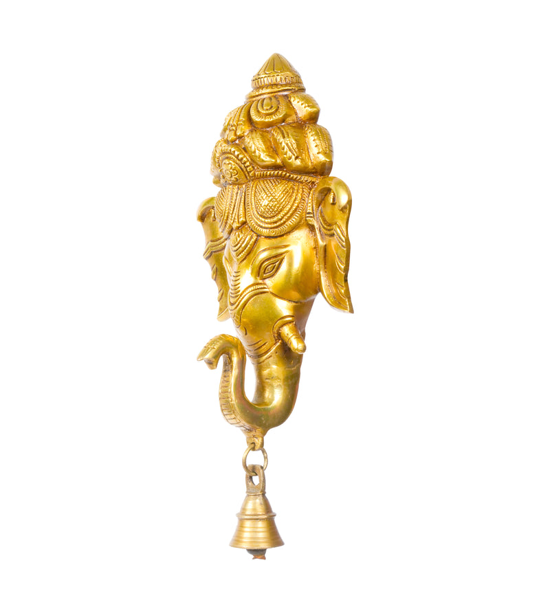 Auspicious Beginnings: Handcrafted Brass Ganesha Face Wall Hanging with Bell