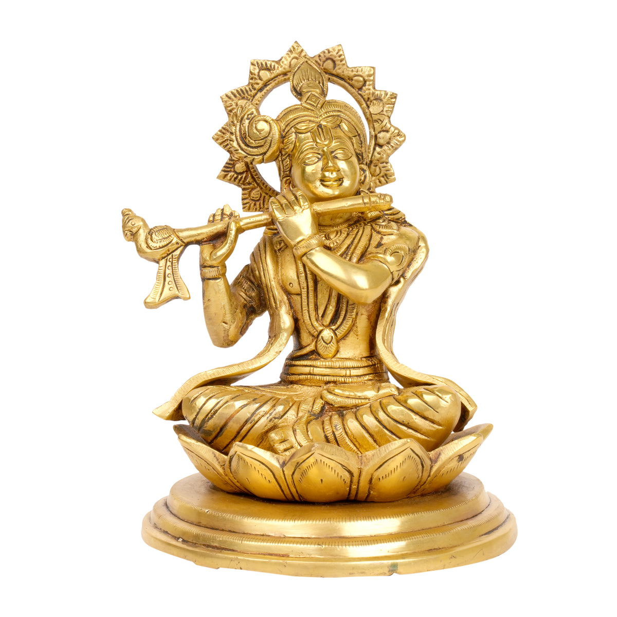 Divine Melody: Handcrafted Brass Lord Krishna with Flute