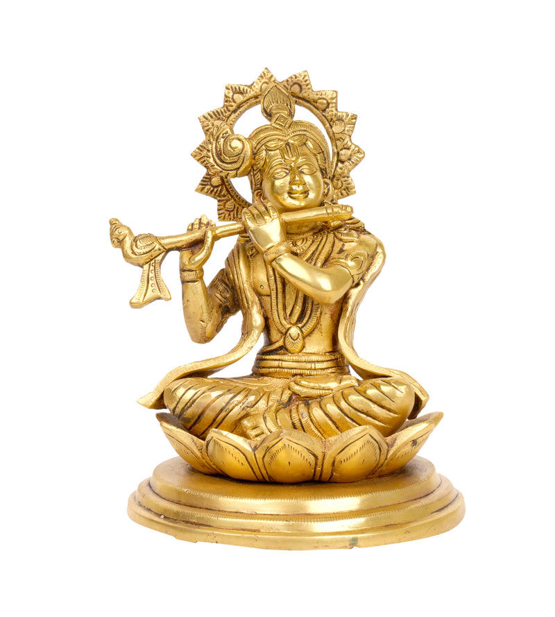 Divine Melody: Handcrafted Brass Lord Krishna with Flute