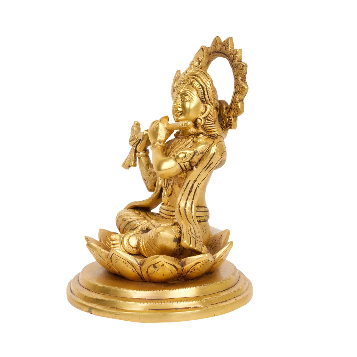 Divine Melody: Handcrafted Brass Lord Krishna with Flute