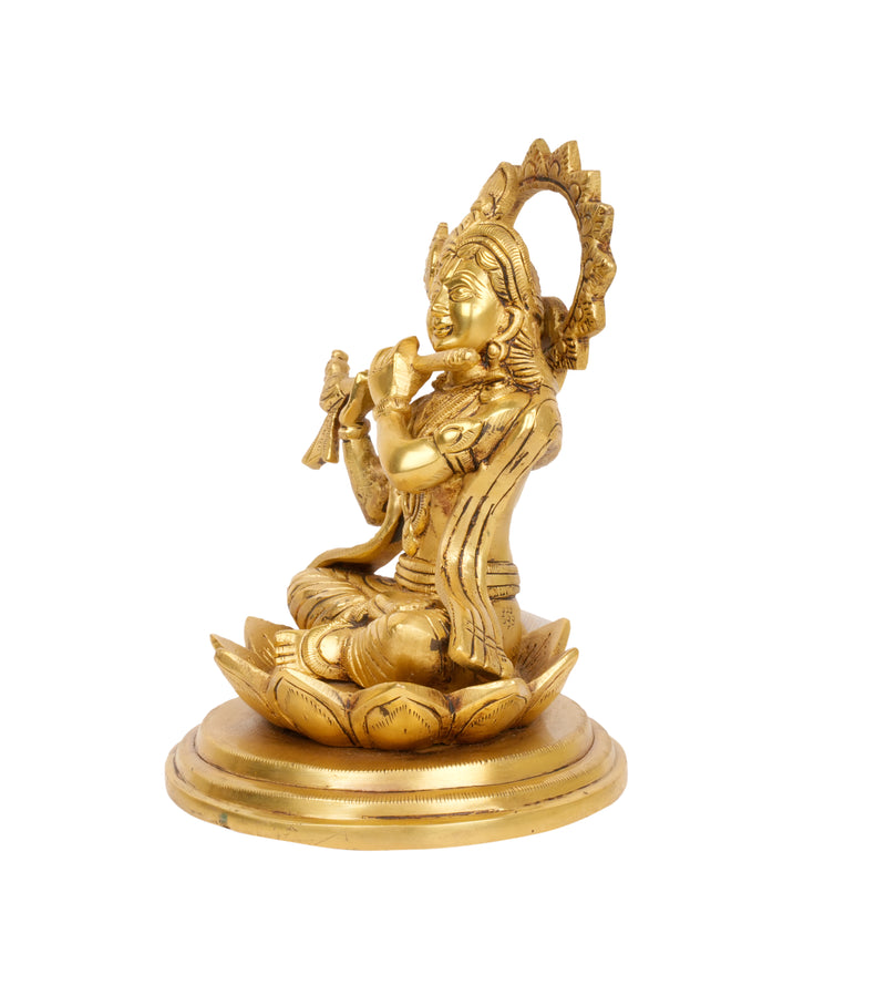 Divine Melody: Handcrafted Brass Lord Krishna with Flute