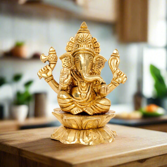 Path of Purity: Handcrafted Bronze Ganesha on Lotus