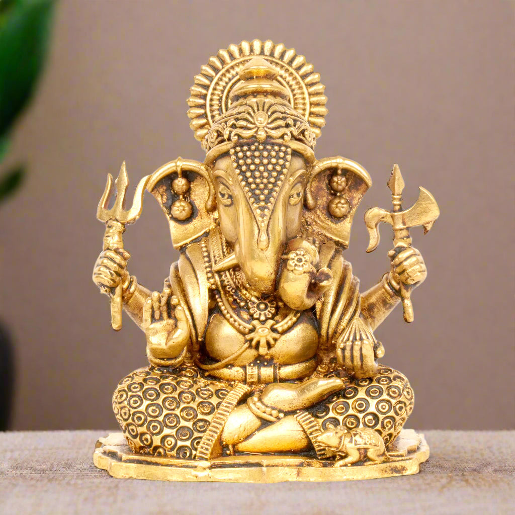 Divine Might: Handcrafted Brass Ganesha Idol with Trishul