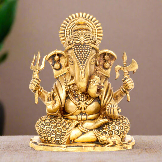 Divine Might: Handcrafted Brass Ganesha Idol with Trishul