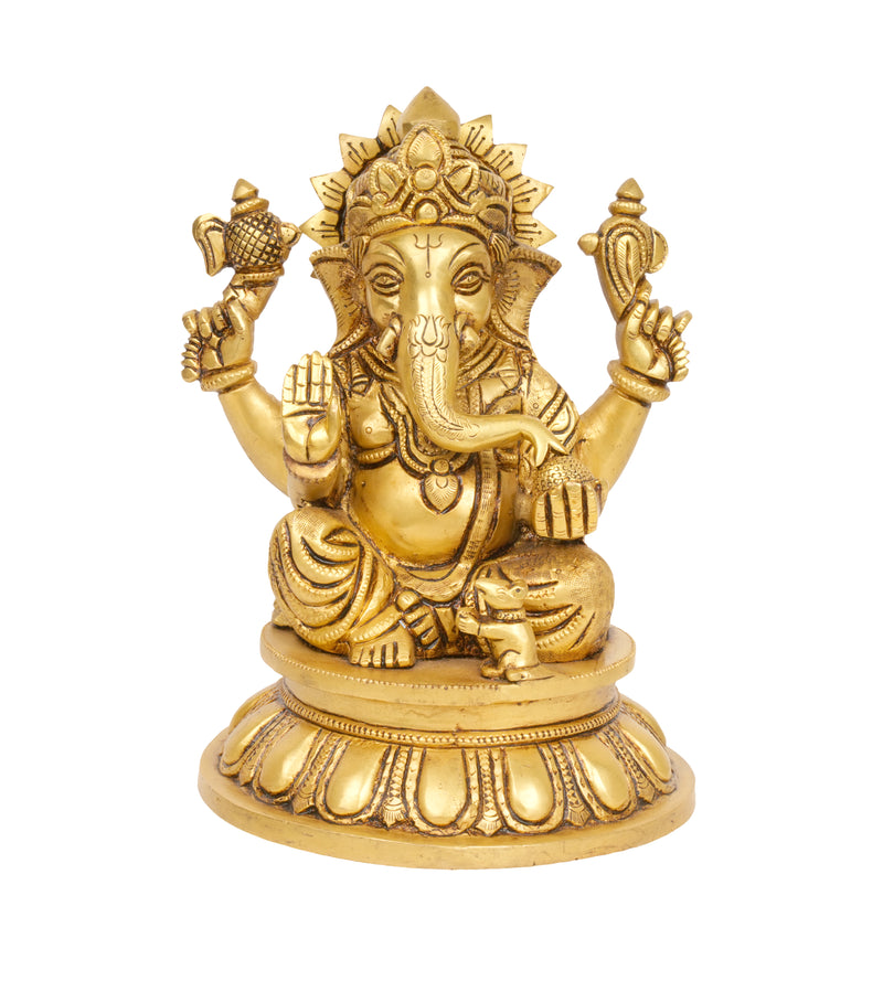 Path to Prosperity: Bronze Ganesha Idol on Lotus Base