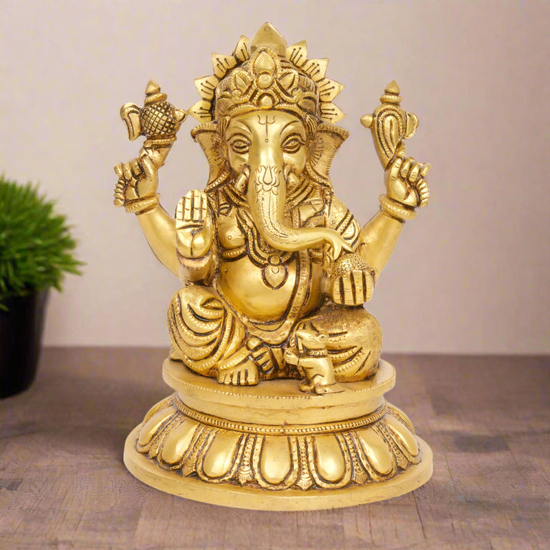 Path to Prosperity: Bronze Ganesha Idol on Lotus Base