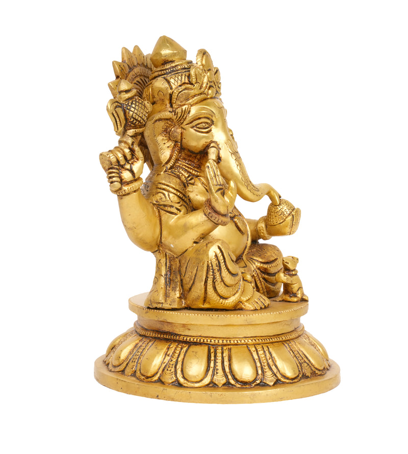Path to Prosperity: Bronze Ganesha Idol on Lotus Base