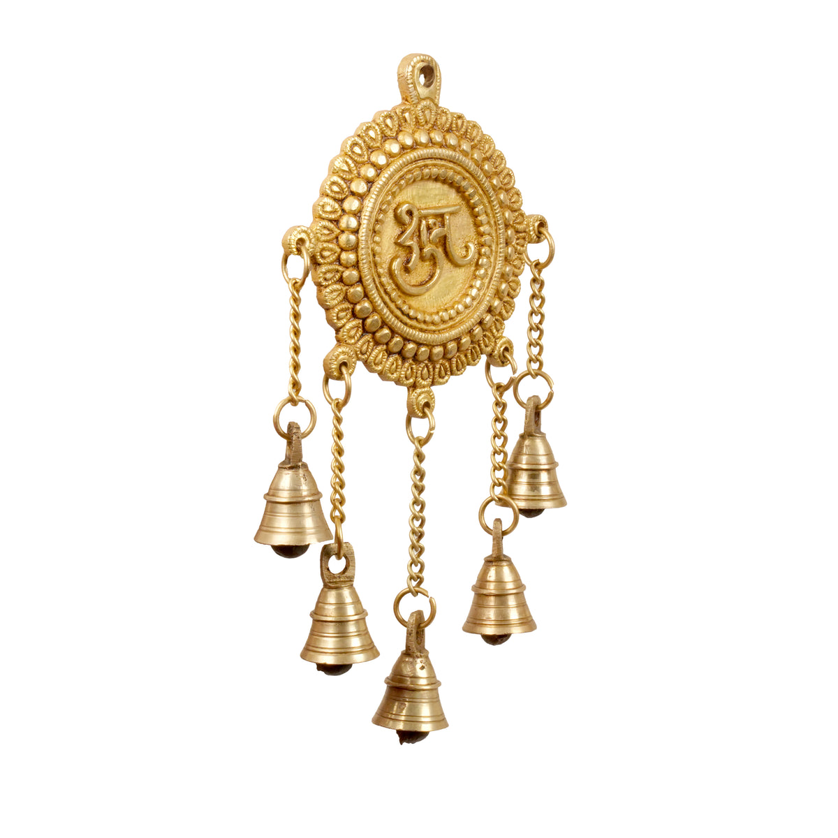 Handcrafted Brass Shubh Labh Wall Hanging Pair with Bells