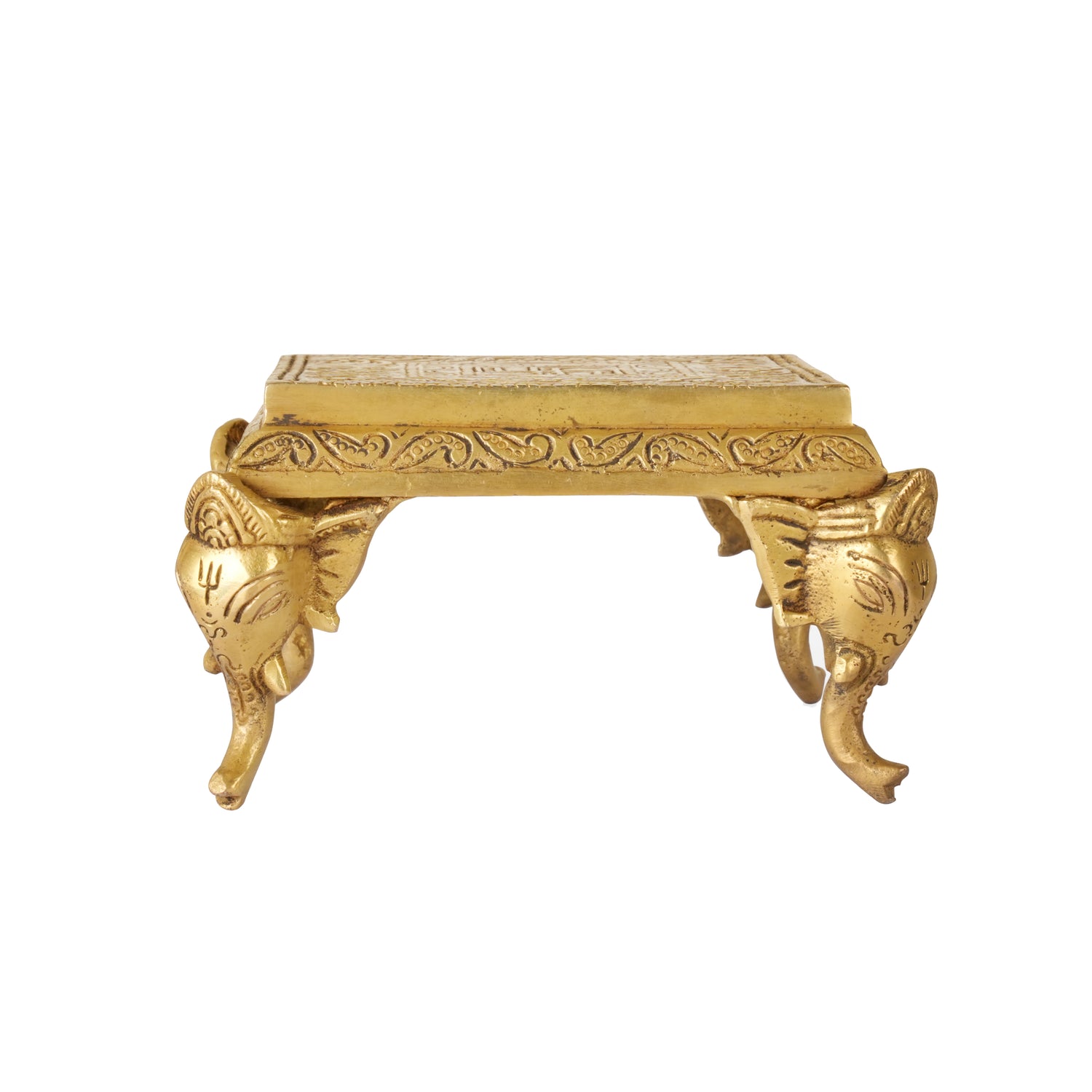 Handcrafted Brass Chowki with Elephant Legs | Sacred Altar Pedestal