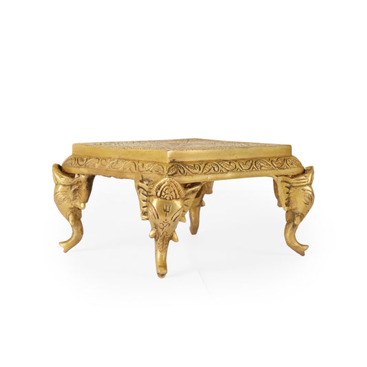 Handcrafted Brass Chowki with Elephant Legs | Sacred Altar Pedestal