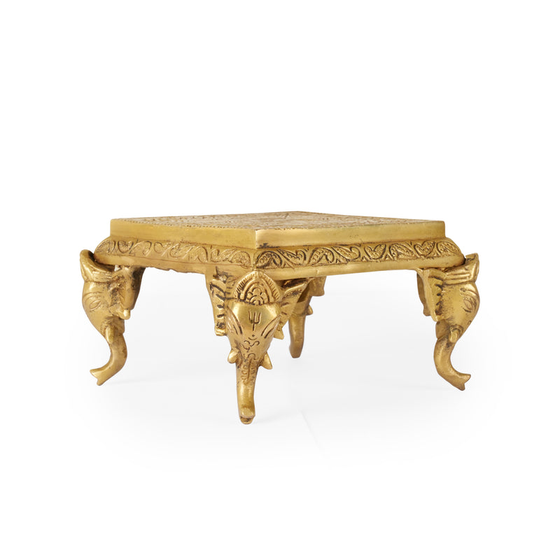Handcrafted Brass Chowki with Elephant Legs | Sacred Altar Pedestal