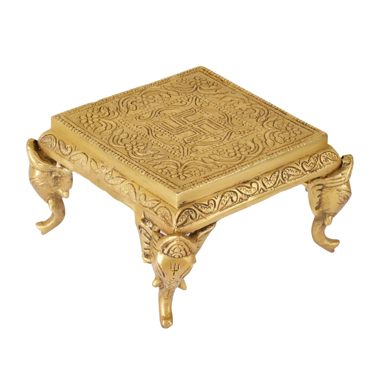 Handcrafted Brass Chowki with Elephant Legs | Sacred Altar Pedestal