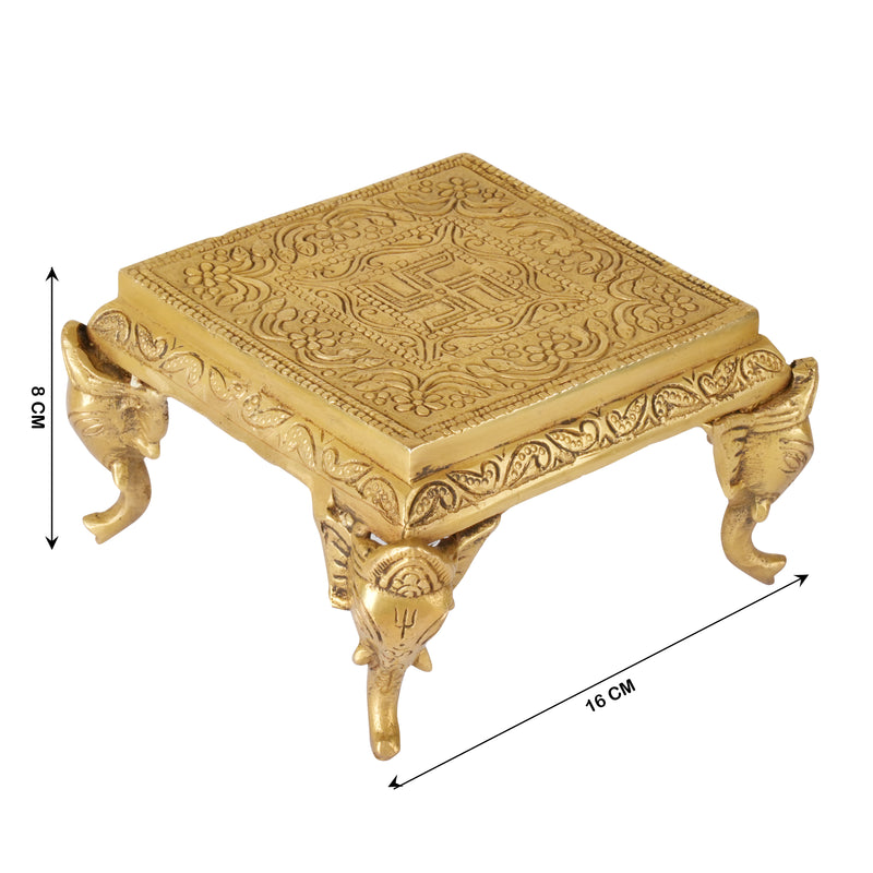 Handcrafted Brass Chowki with Elephant Legs | Sacred Altar Pedestal