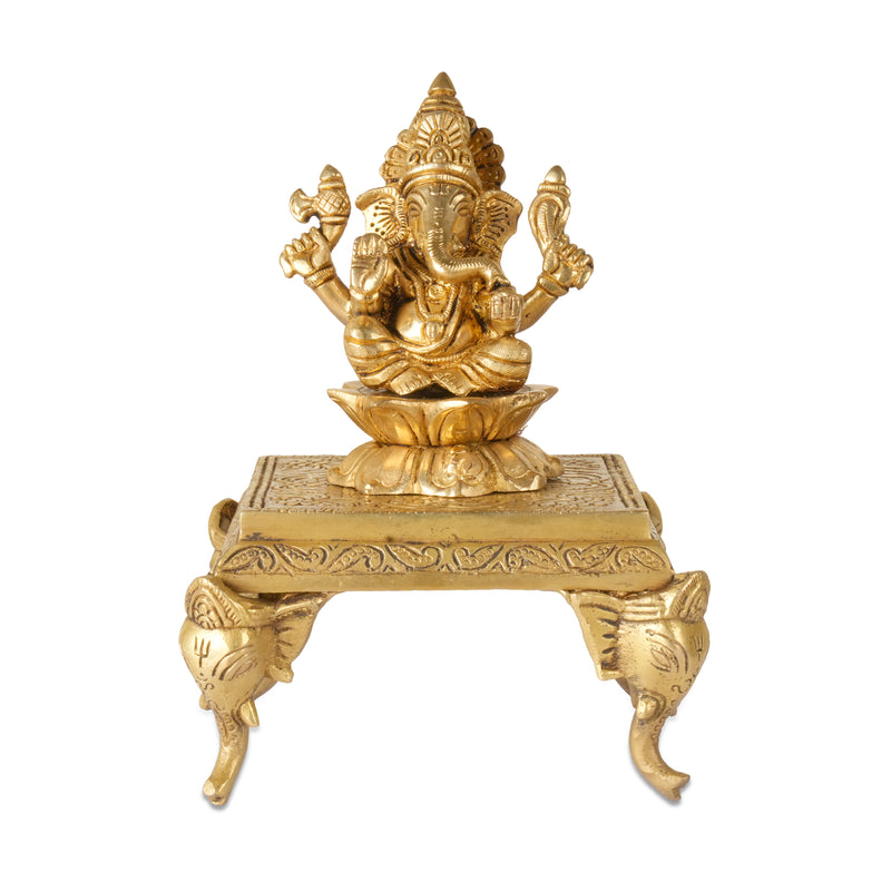 Handcrafted Brass Chowki with Elephant Legs | Sacred Altar Pedestal