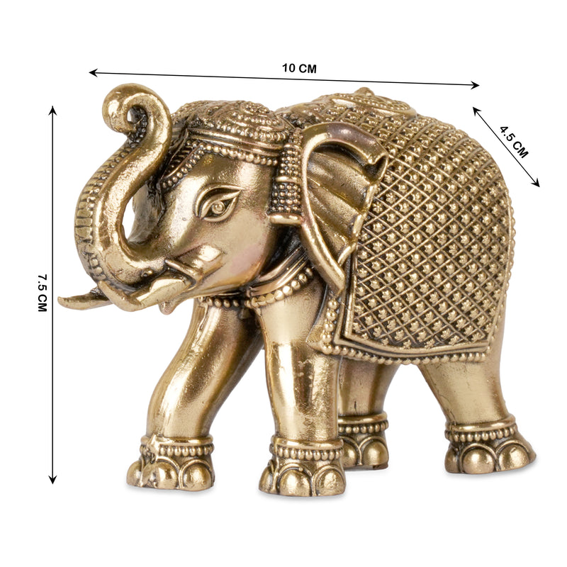 Handcrafted Brass Elephant Statue | Ornate Diamond Pattern Saddle