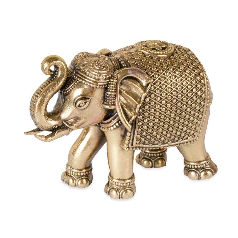 Handcrafted Brass Elephant Statue | Ornate Diamond Pattern Saddle