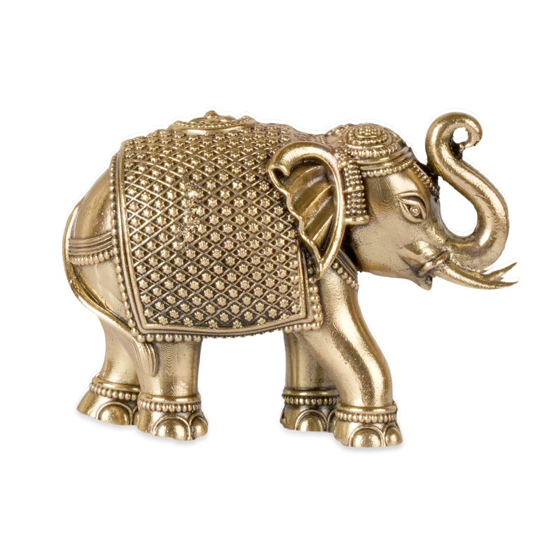 Handcrafted Brass Elephant Statue | Ornate Diamond Pattern Saddle