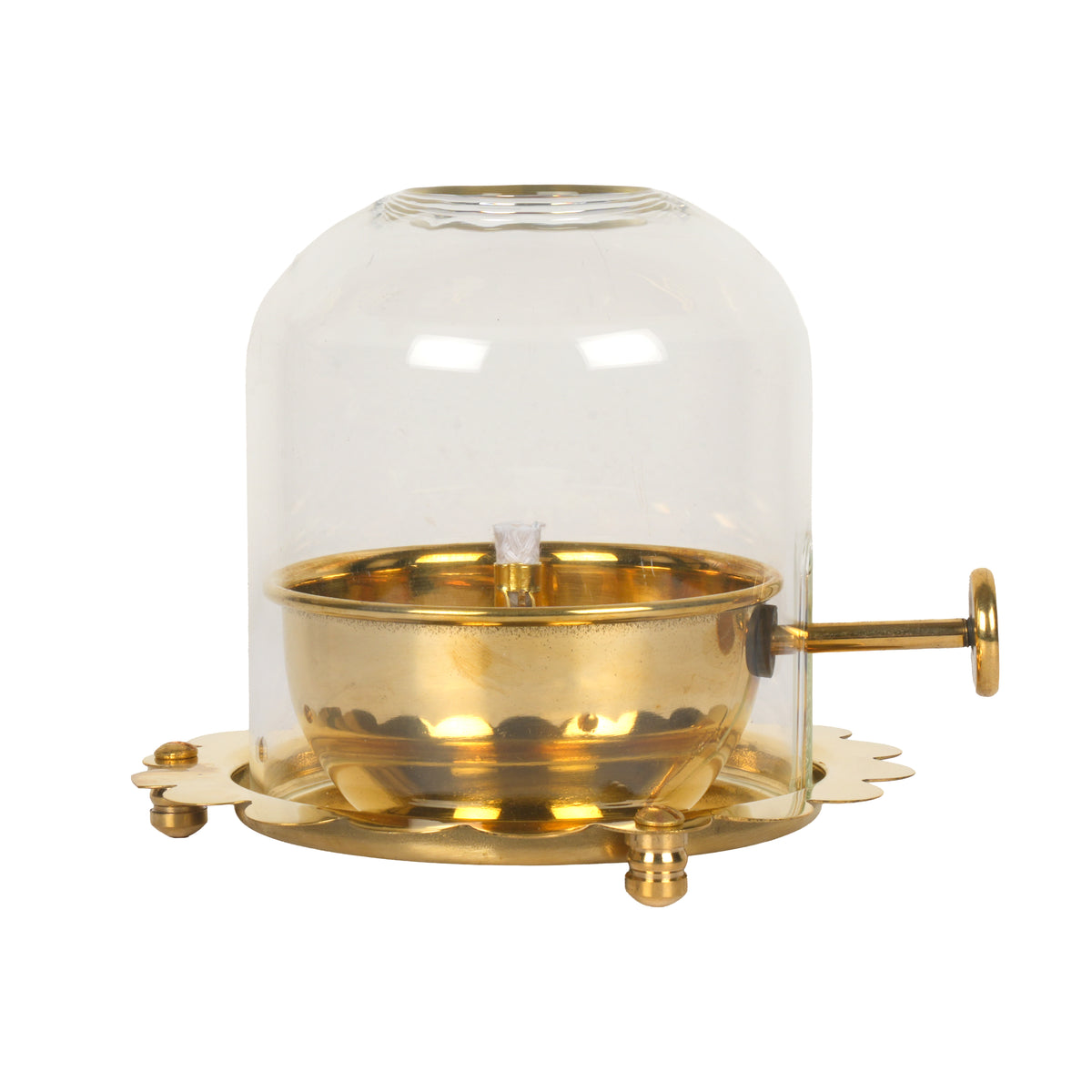 Handcrafted Brass Akhand Diya with Glass Chimney | Windproof Deepak