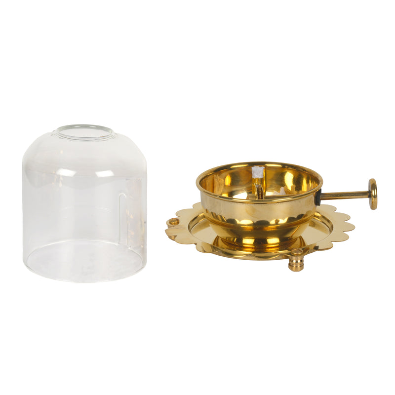 Handcrafted Brass Akhand Diya with Glass Chimney | Windproof Deepak