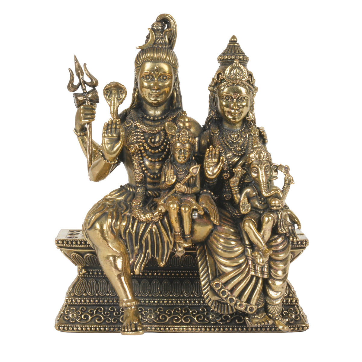 Traditional Bronze Shiva Family Sculpture with Ganesha and Kartikeya