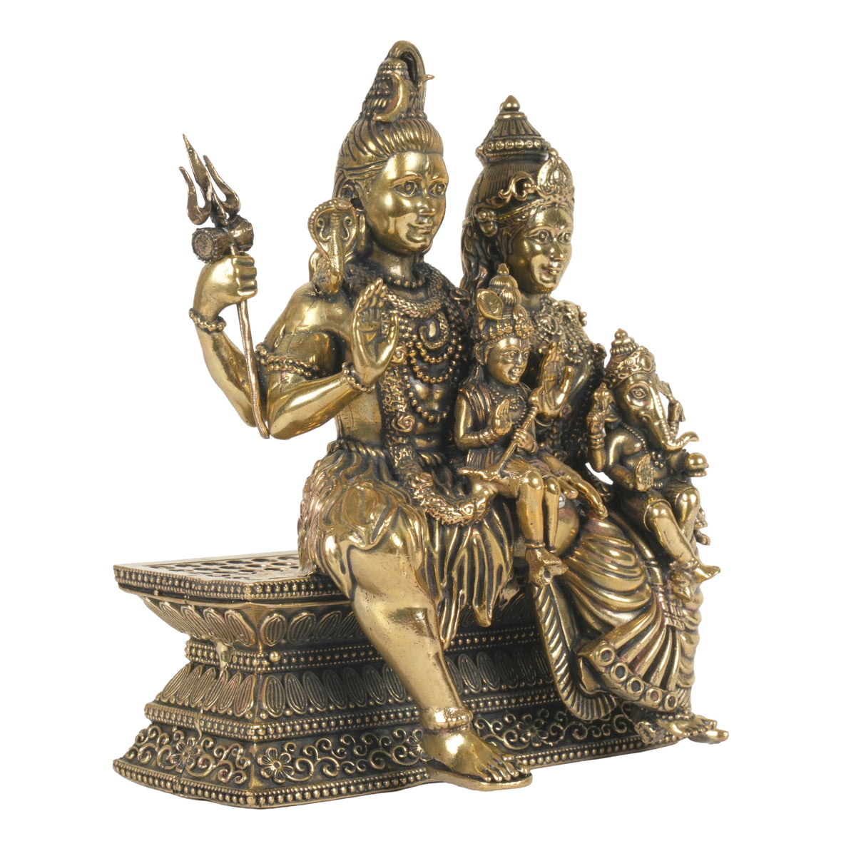 Traditional Bronze Shiva Family Sculpture with Ganesha and Kartikeya