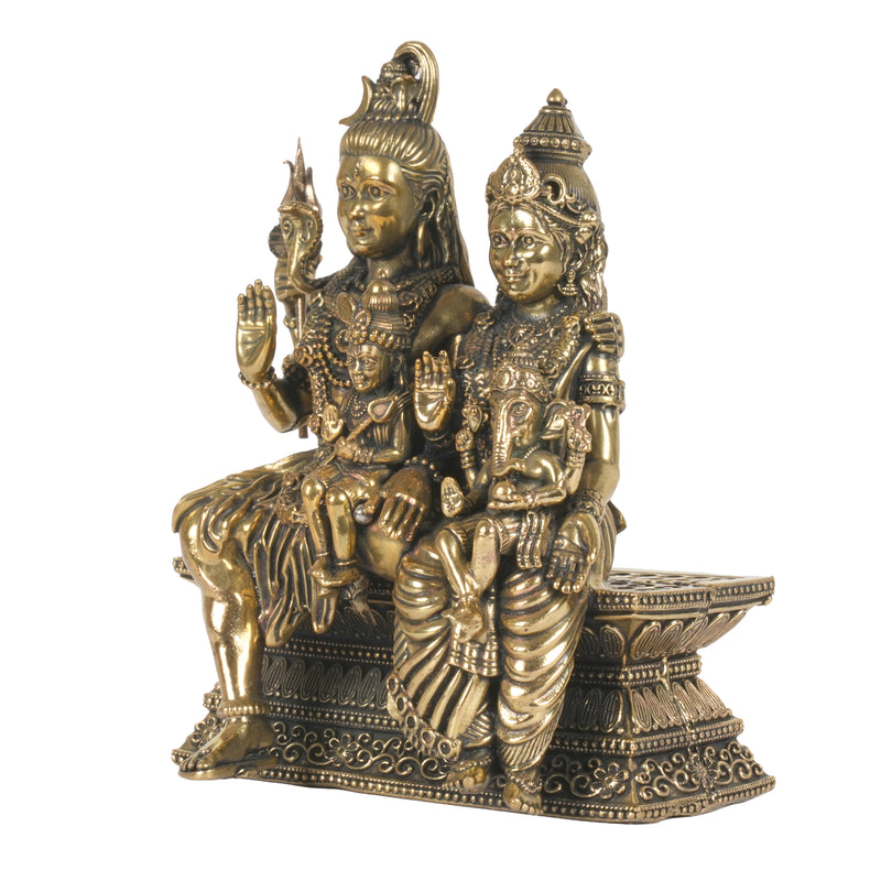 Traditional Bronze Shiva Family Sculpture with Ganesha and Kartikeya