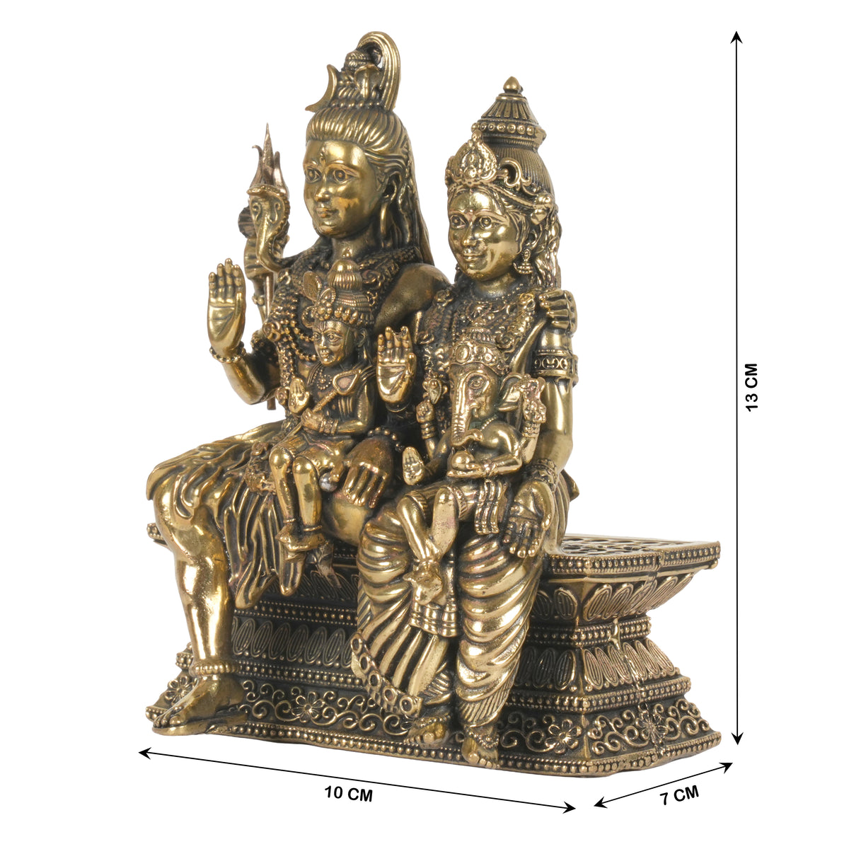 Traditional Bronze Shiva Family Sculpture with Ganesha and Kartikeya