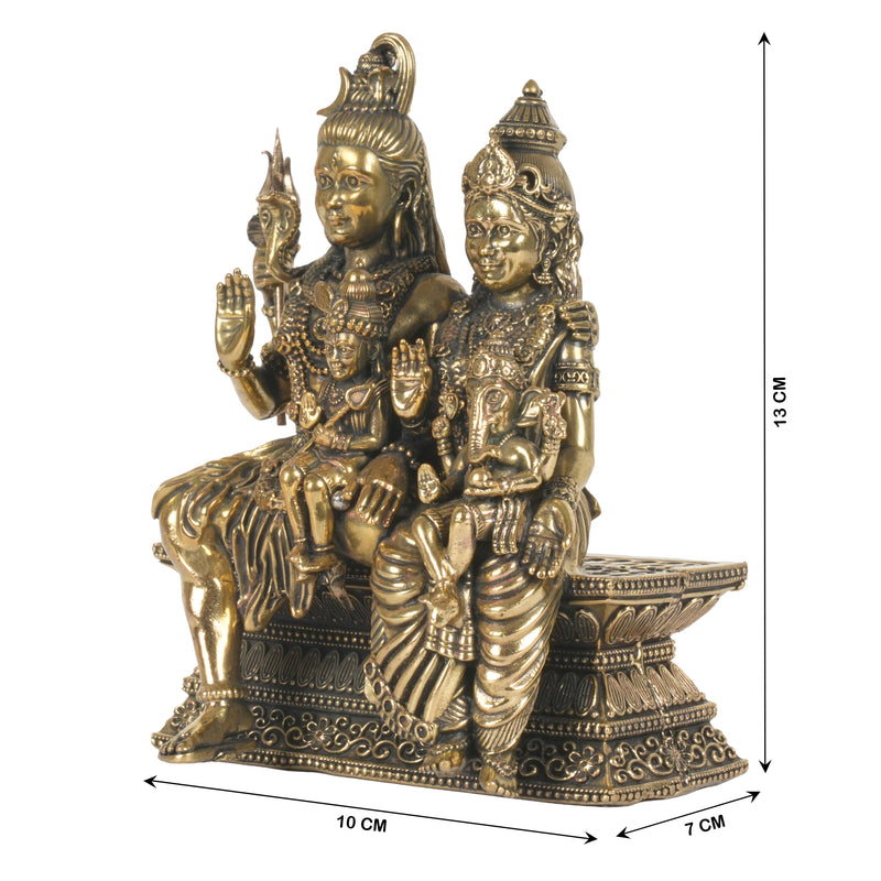 Traditional Bronze Shiva Family Sculpture with Ganesha and Kartikeya