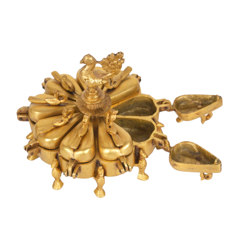 Antique Brass Indian Kankavati | Multi-Compartment Ritual Kumkum Box