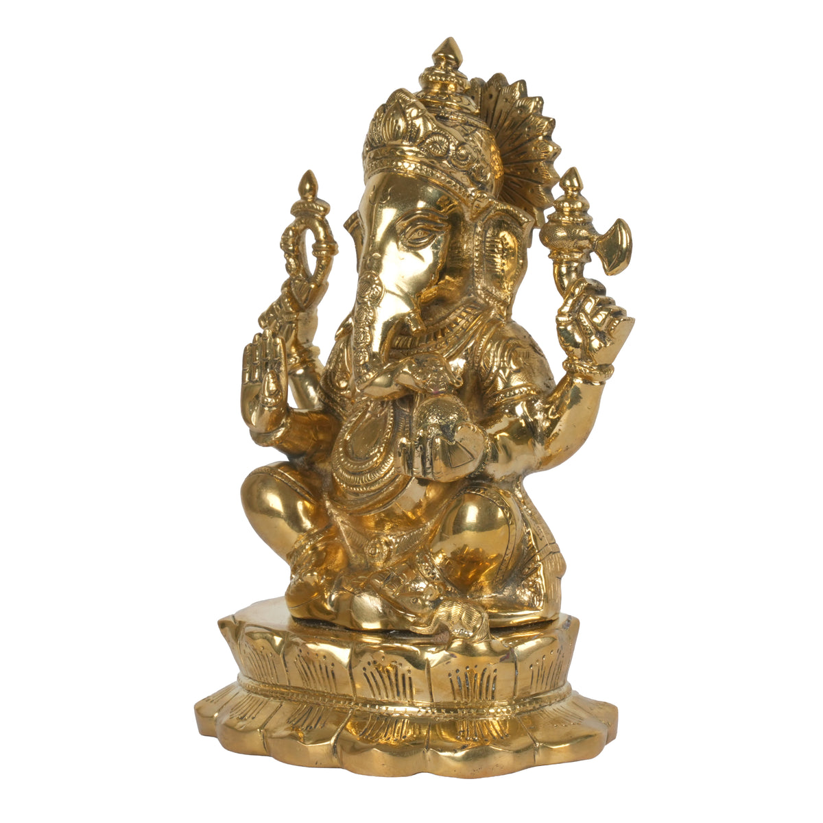 Handcrafted Brass Chaturbhuja Ganesha Idol | Four-Armed Seated Ganpati