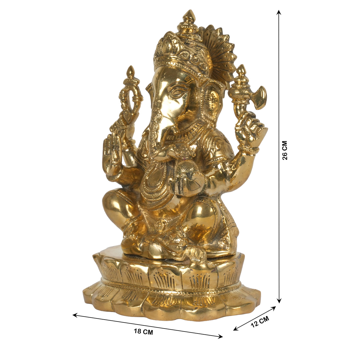 Handcrafted Brass Chaturbhuja Ganesha Idol | Four-Armed Seated Ganpati